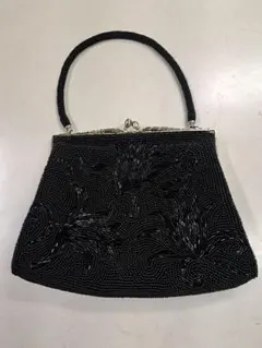 ビーズ刺繍 ブラックハンドバッグ