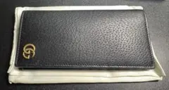 GUCCI 黒 レザー 長財布 GGマーモント　小銭入れ有タイプ