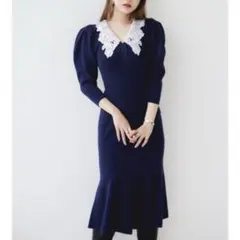 【美品】SNIDEL レース襟マキシワンピース 7分袖 半袖