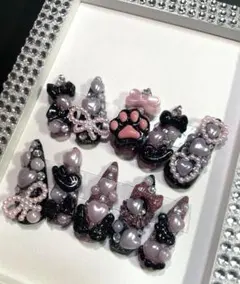 ピンク ブラック ネイルチップ ロング 地雷 量産型 推し活 黒 現品限り