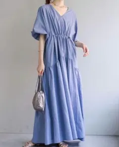値下げ【美品】 mystic ドロストギャザーワンピース ブルー 1 ワンピース