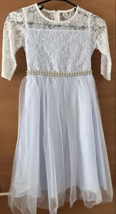 ライトブルー ドレス 半袖 レース