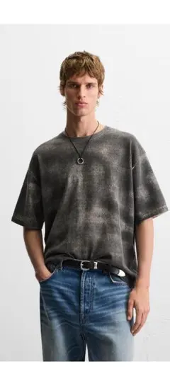 ZARAザラ⭐ウォッシュ加工プリントニットTシャツ【新品未使用】完売品/L