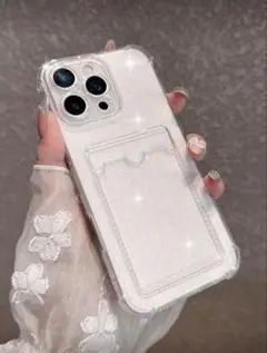 iPhone16Pro スマホケース グリッター クリア カードホルダー付き