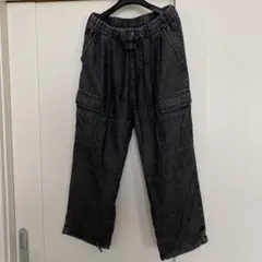 ダークグレー カーゴパンツ ゴムウエスト