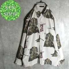 柄シャツ　ライトグレー　デザイン総柄　ヴィンテージ古着