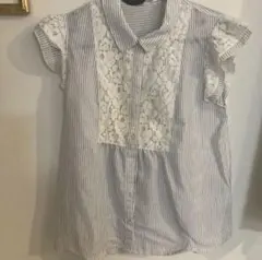 THE EMPORIUM ストライプレースブラウス ノースリーブ