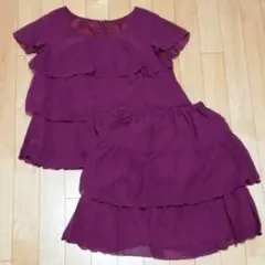 セットアップ　ドレス　結婚式　二次会　フリル　パープル　ツーピース　フォーマル