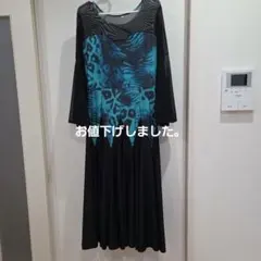 Lサイズ ブラック ターコイズ 動物柄 ワンピース