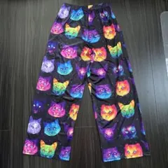 カラフル猫顔プリントワークパンツ新品未使用Lサイズ