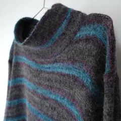 USED ブルー グレー パープル ボーダー ニット ワンピース チュニック