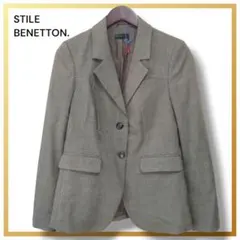 美品 スティーレベネトン グレンチェック柄テーラードジャケット ベネトン グレー