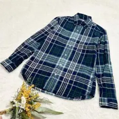 【ジーユー】GU メンズ フランネルチェックシャツ 長袖 ブルー M ●