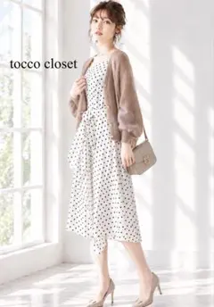 tocco closet ドット柄ベルトリボン付き半袖ワンピース