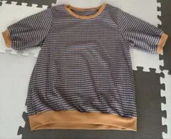 ブラウンとネイビーのドット柄半袖Tシャツ Lサイズ