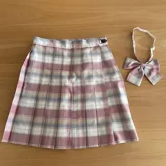 チェック柄プリーツスカートとリボンセット