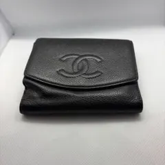 CHANEL ブラックレザー 二つ折り財布
