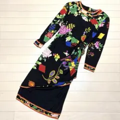 LEONARD レオナール 원피스 花柄 総柄 黒