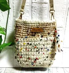 麻ひもバック♡　カラフルポンポンのスマホショルダーポシェット