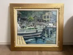 真作油彩画 肉筆画　風景画 【小豆島福田漁港】F10号　額付き　送料込 真作油彩画 肉筆画 風景画 【小豆島福田漁港】F10号 額付き 送料込