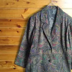 テーラードジャケット　ボタン　エスニック柄　アート柄　ヴィンテージ　レトロ　L