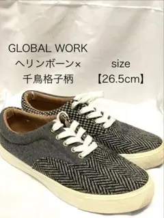 【GLOBAL WORK】 ヘリンボーン×千鳥格子柄 スニーカー 26.5cmのサムネイル