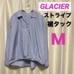 GLACIER グラシア　スキッパー　ブラウス　裾タック　ストライプ　M