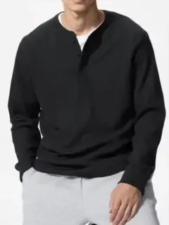 ワッフルヘンリーネックTシャツ　ユニクロ　UNIQLO Lサイズ