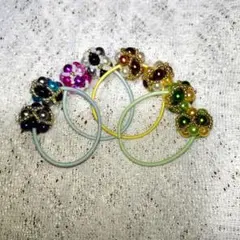 カラフルビーズ花形ヘアゴムセット スカーフ留め　マフラー留め