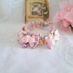 4つリボン細シュシュパステルグリーン(ひまわり)わんちゃん猫ちゃん用 4つリボン細シュシュパステルグリーン(ひまわり)わんちゃん猫ちゃん用