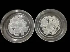 HOYAクリスタル レリーフ皿 21センチ 山本武彦 2枚セット