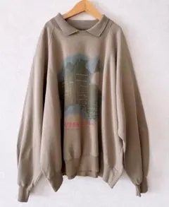 襟付き 地図柄? スウェットトレーナー 古着