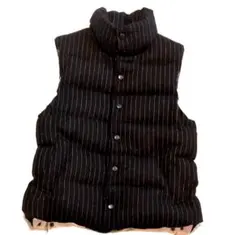 ブラック系 ストライプ ダウンベスト グースダウン 混タグ 44 M〜L 良品