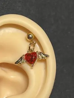 18G ゴールド 赤 エンジェルハート ボディピアス 軟骨 ストレート