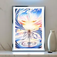 絵画「芽吹き」 A4 額無し 風景画 インテリア 抽象画 種 自然 水彩 癒し