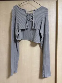 カーディガン　リブニット　グレー