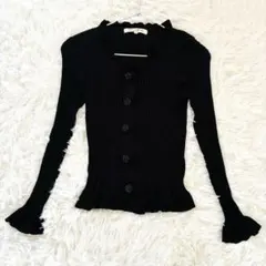 Super Beauty ブラック黒　花ボタンカーディガン 40 M size