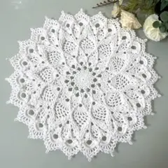 No.50 ハンドメイド レース編みドイリー 白