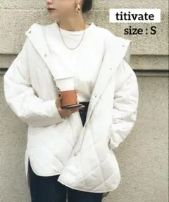 titivate フーデット キルティング ショートコート アイボリー S
