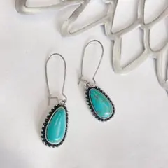 ターコイズ 涙型 エスニック 雫 ピアス ユニセックス シルバー アンティーク