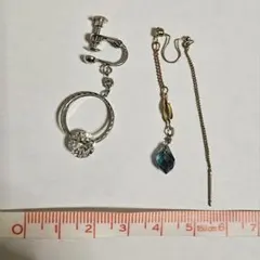 イヤリング 片方だけ フープ チェーン シルバー ゴールド ストーン 2点セット