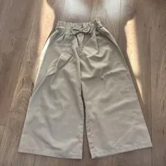 ベージュ リボン付き ワイドパンツ