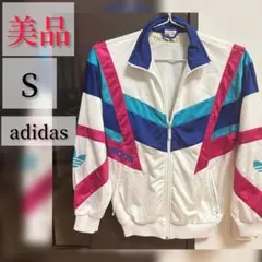 【美品】adidas ジャージ Sホワイト/ブルー/ピンク
