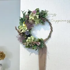 初夏の彩り〜紫陽花と小花のナチュラルなハーフリース/ドライフラワー/ユーカリ