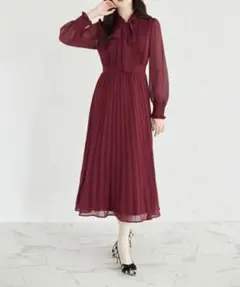 ボウタイワンピース ロングワンピース