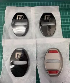 VW ドアストライカーカバー Rロゴ ステンレス製 4個セット 艶黒のサムネイル