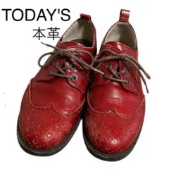 トゥデイズTODAY'S 本革メダリオンウイング チップトラッドシューズ レッド