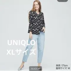 ユニクロ UNIQLO 花柄プリントギャザーブラウス　XL 大きいサイズ3LOK