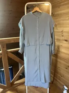 【未使用】BonjourSagan バンドカラーデザインシャツワンピース ブルー