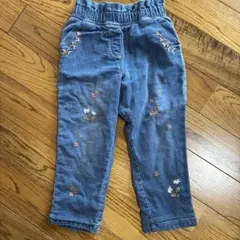 刺繍入りデニムブルーロングパンツ 100cm